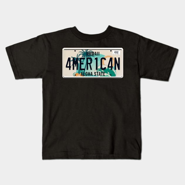 American word on license plate Kids T-Shirt by SerenityByAlex